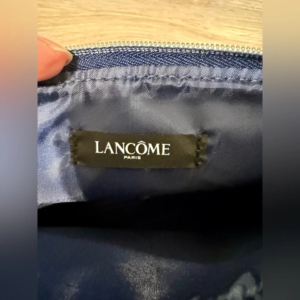 Lancome Paris Women's Blue Velvet Zip Up Cosmetic Bag 10”x 7